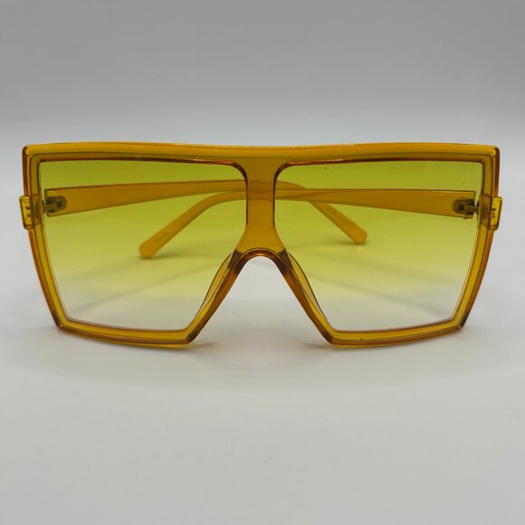 None Accessories - Oversized Tinted Gradient Lens Flat Top Square Fashion Sunglasses - Yellow